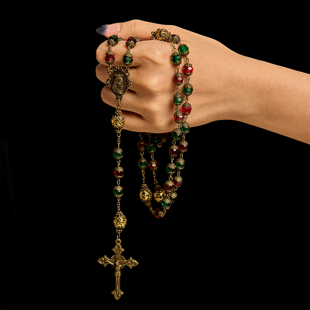 Christianartworkshop Chapelet festif rouge et vert « Joie de Noël » avec la Vierge Marie - image 3