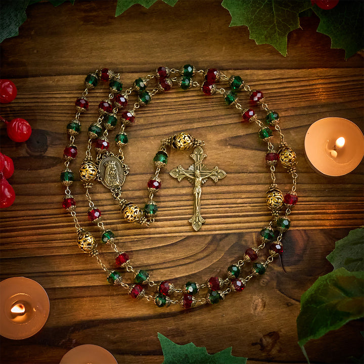 Christianartworkshop Chapelet festif rouge et vert « Joie de Noël » avec la Vierge Marie - image 6
