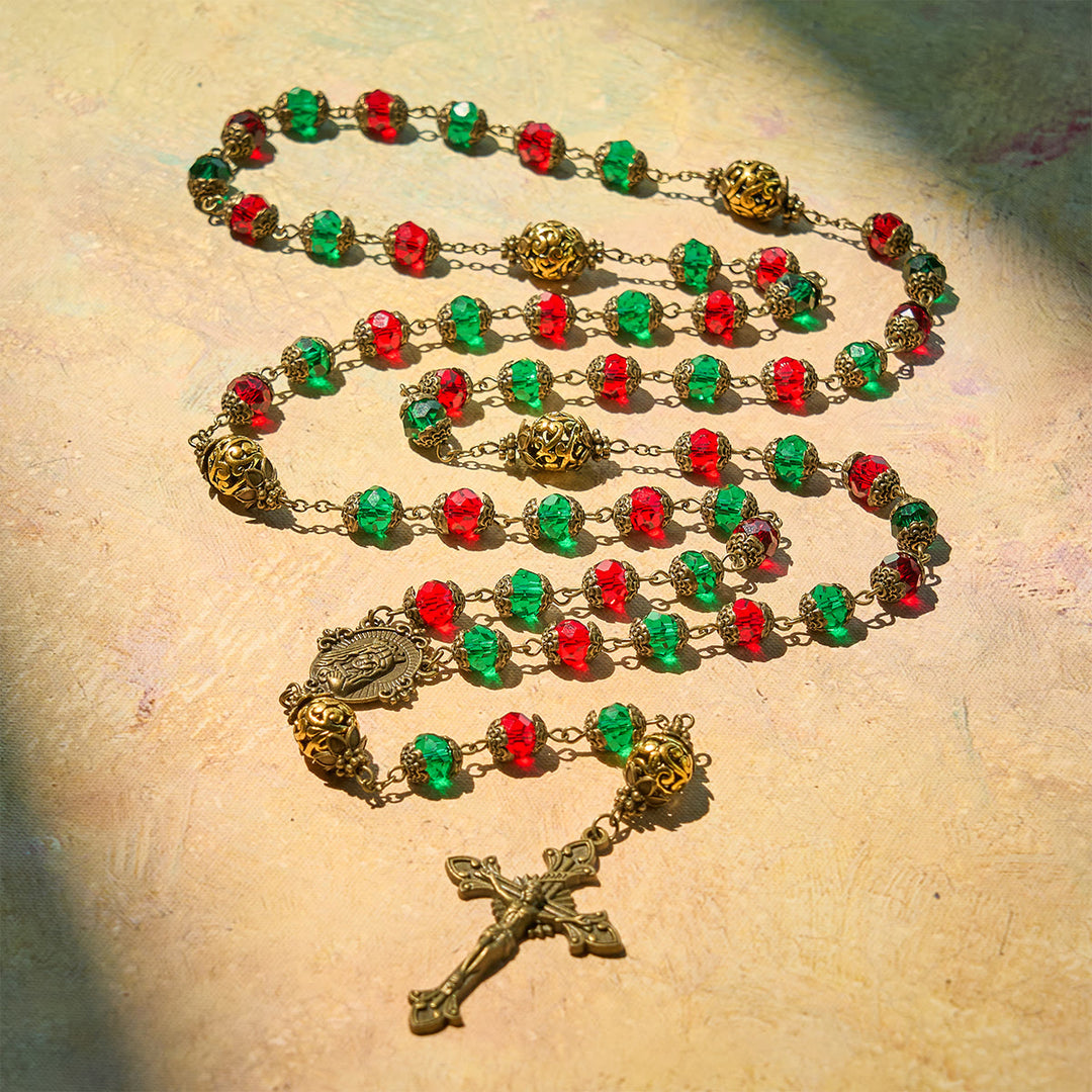 Christianartworkshop Chapelet festif rouge et vert « Joie de Noël » avec la Vierge Marie - image 10
