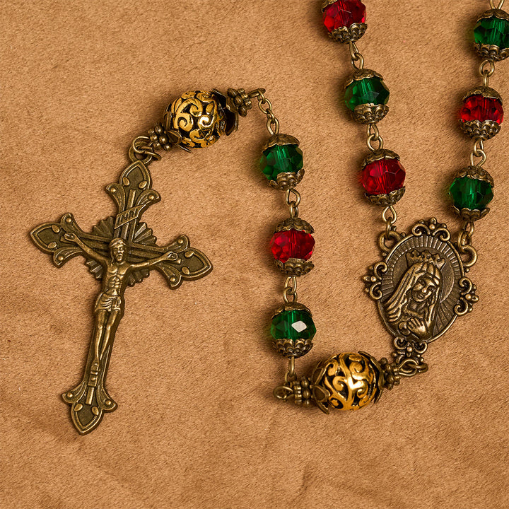Christianartworkshop Chapelet festif rouge et vert « Joie de Noël » avec la Vierge Marie - image 8
