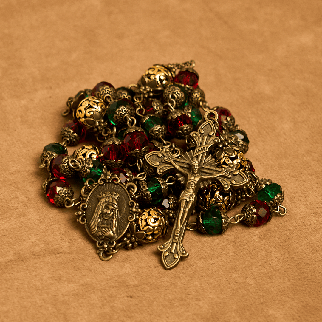 Christianartworkshop Chapelet festif rouge et vert « Joie de Noël » avec la Vierge Marie - image 1