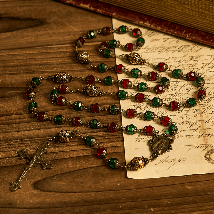 Christianartworkshop Chapelet festif rouge et vert « Joie de Noël » avec la Vierge Marie - image 9