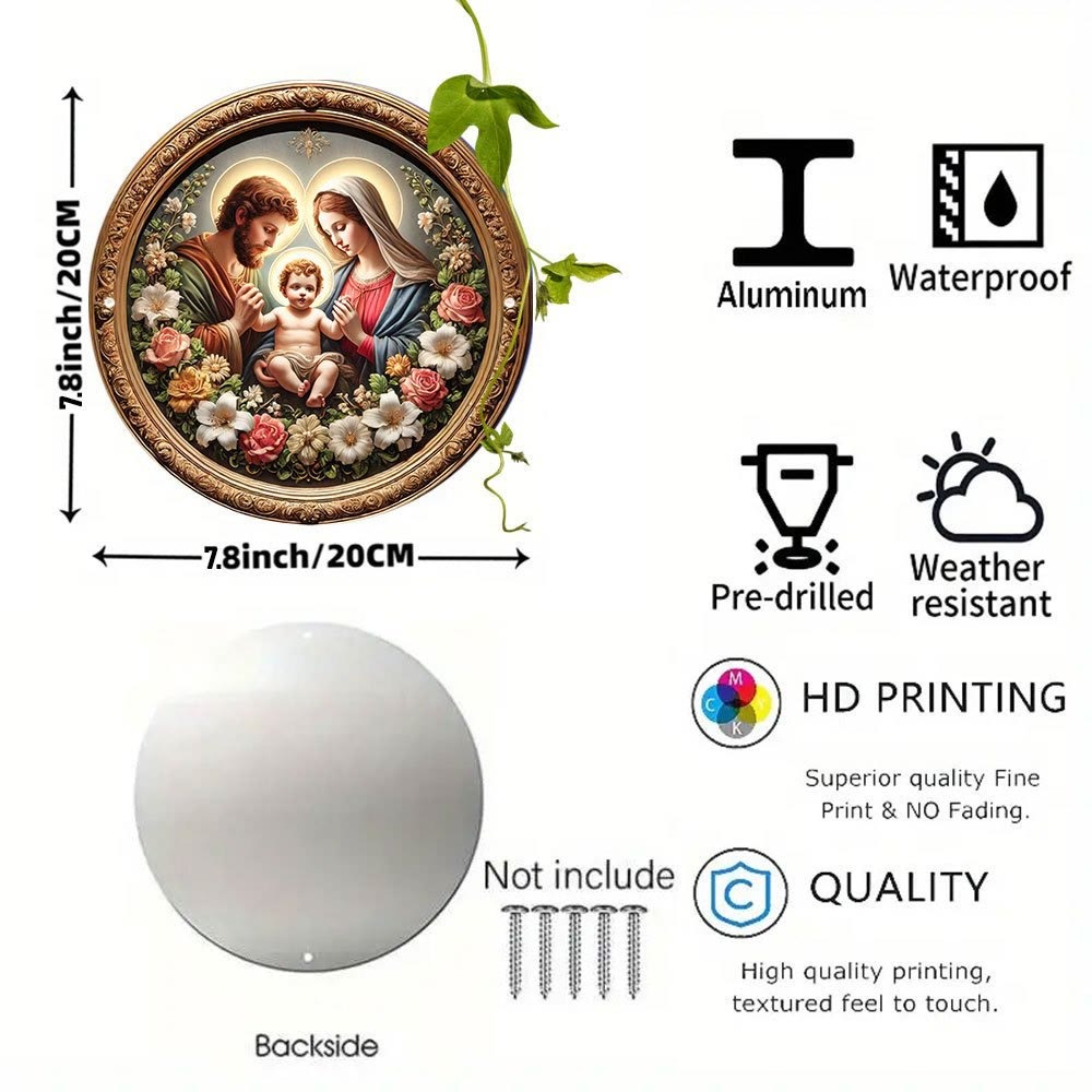 Christianartworkshop Ornements suspendus dorés et encadrés représentant la Sainte Famille et des motifs floraux - image 4