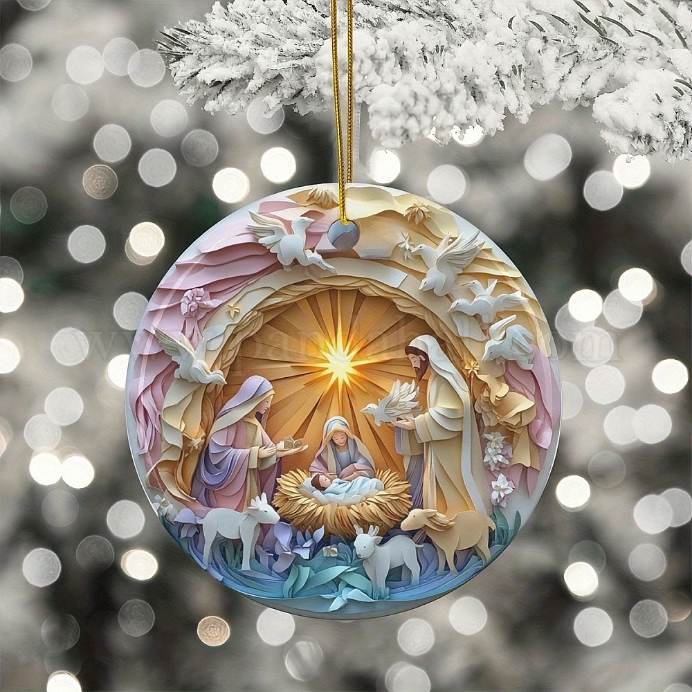 Christianartworkshop Décorations de Noël suspendues représentant une scène de la Nativité aux tons pastel - image 1
