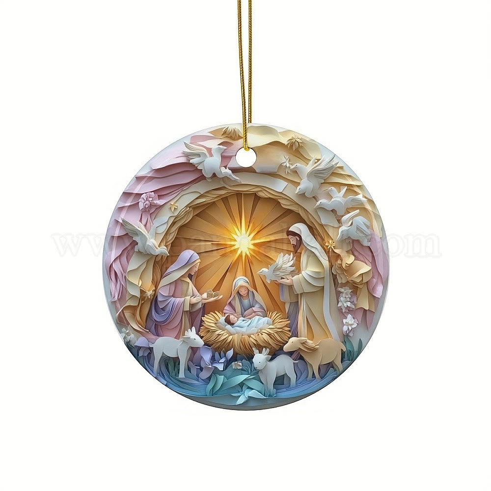 Christianartworkshop Décorations de Noël suspendues représentant une scène de la Nativité aux tons pastel - image 3
