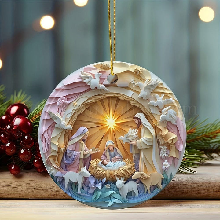 Christianartworkshop Décorations de Noël suspendues représentant une scène de la Nativité aux tons pastel - Céramique - image 0