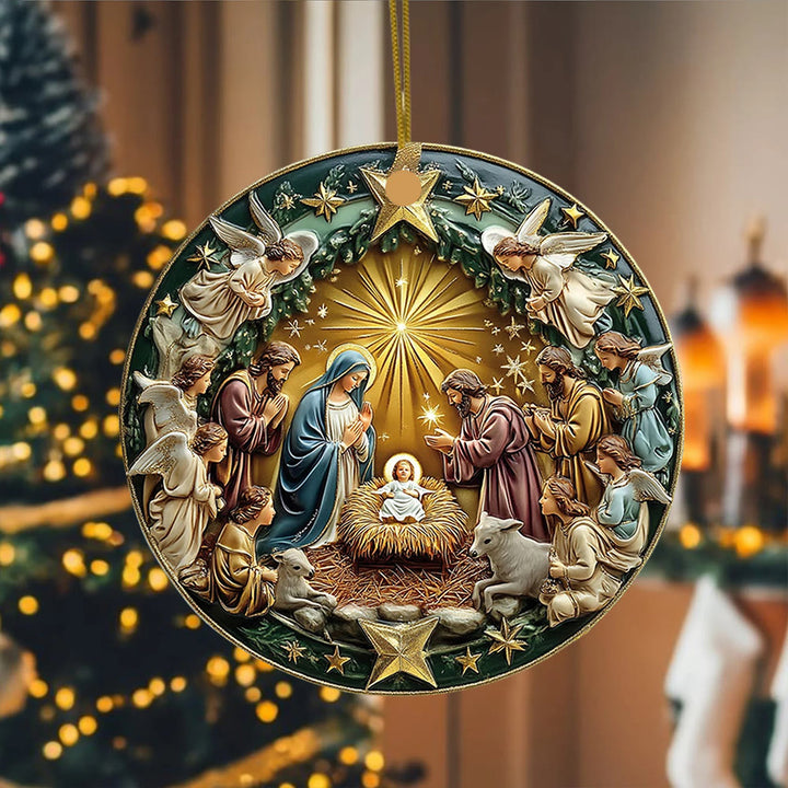 Christianartworkshop Décorations de Noël suspendues avec une crèche ornée d'une étoile dorée - image 4