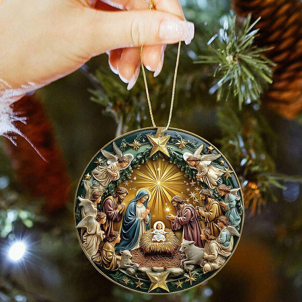 Christianartworkshop Décorations de Noël suspendues avec une crèche ornée d'une étoile dorée - image 1