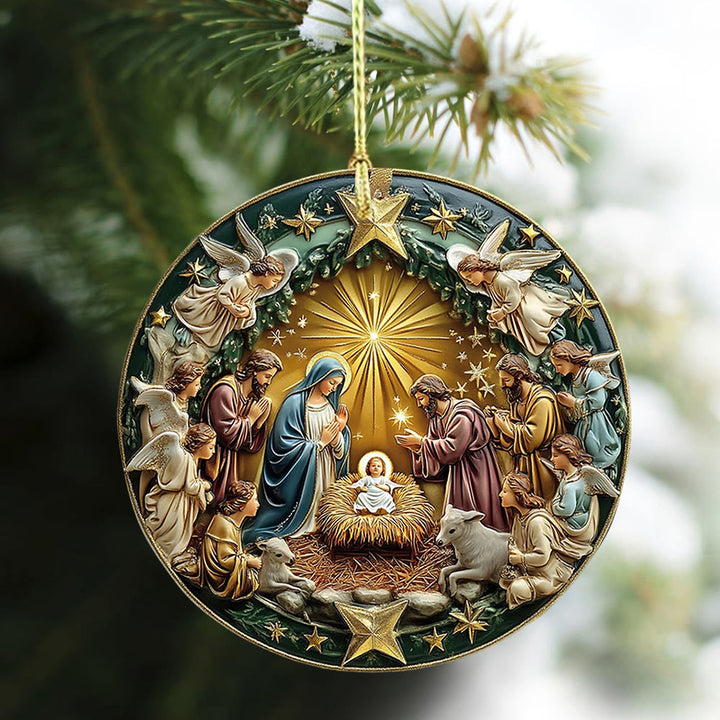 Christianartworkshop Décorations de Noël suspendues avec une crèche ornée d'une étoile dorée - image 3