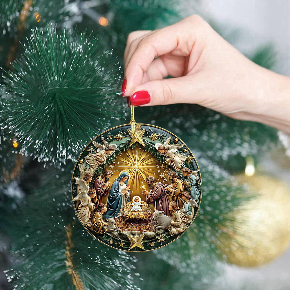 Christianartworkshop Décorations de Noël suspendues avec une crèche ornée d'une étoile dorée - image 2