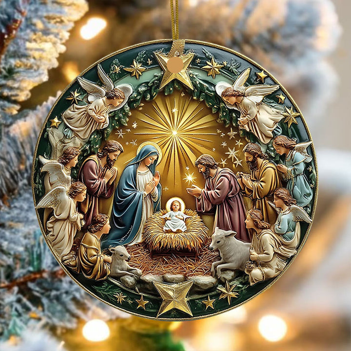 Christianartworkshop Décorations de Noël suspendues avec une crèche ornée d'une étoile dorée - Céramique - image 0