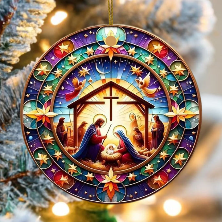 Christianartworkshop Décorations de Noël suspendues représentant une crèche aux couleurs vives et des anges - image 0