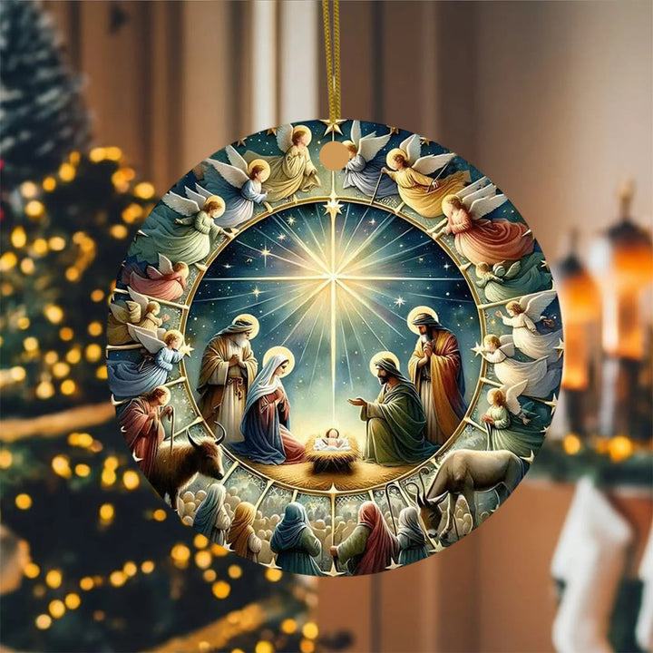 Christianartworkshop Crèche de Noël à plusieurs personnages avec anges - Décorations suspendues - Céramique - image 0