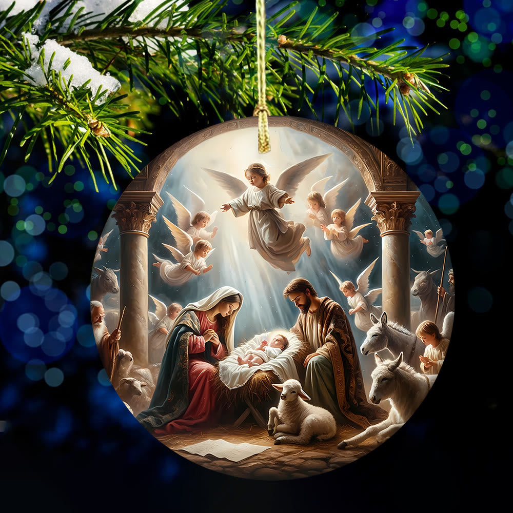 Christianartworkshop Ornements suspendus de la Nativité représentant des anges aux couleurs vibrantes, rendus artistiquement - Céramique - image 0