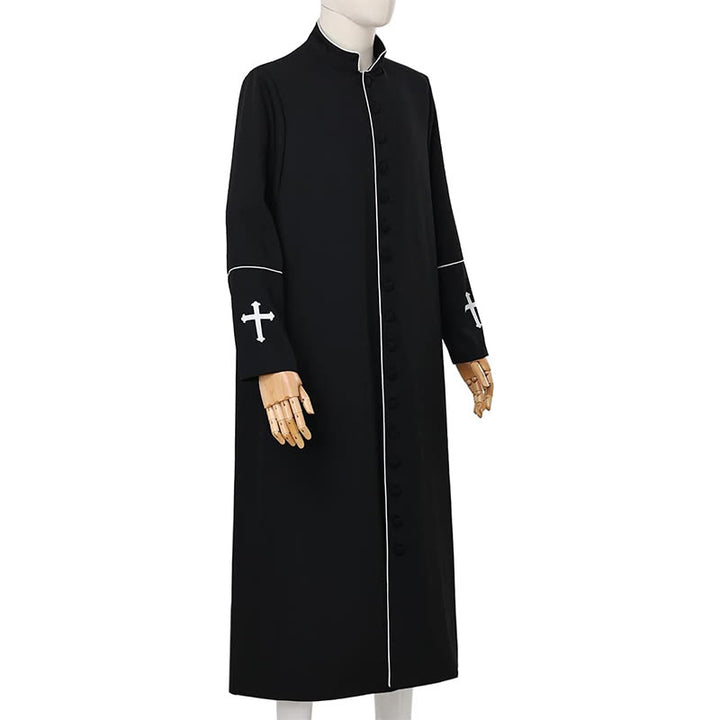 Christianartworkshop Robe de clergé noire de style médiéval, couleurs assorties et détails de croix - image 3