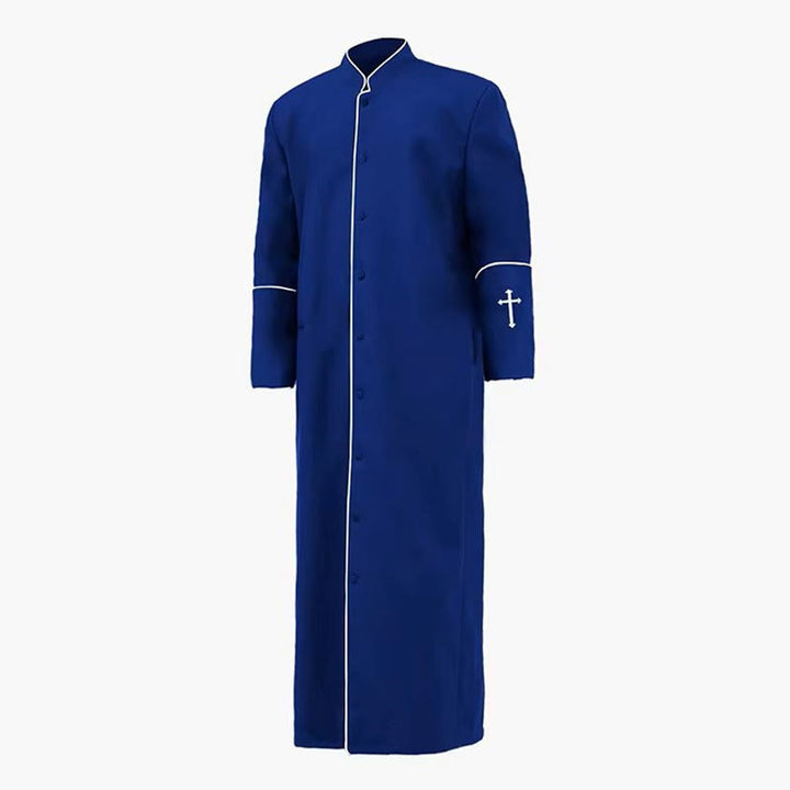 Christianartworkshop Robe de clergé noire de style médiéval, couleurs assorties et détails de croix - Bleu royal - 3XL - image 12