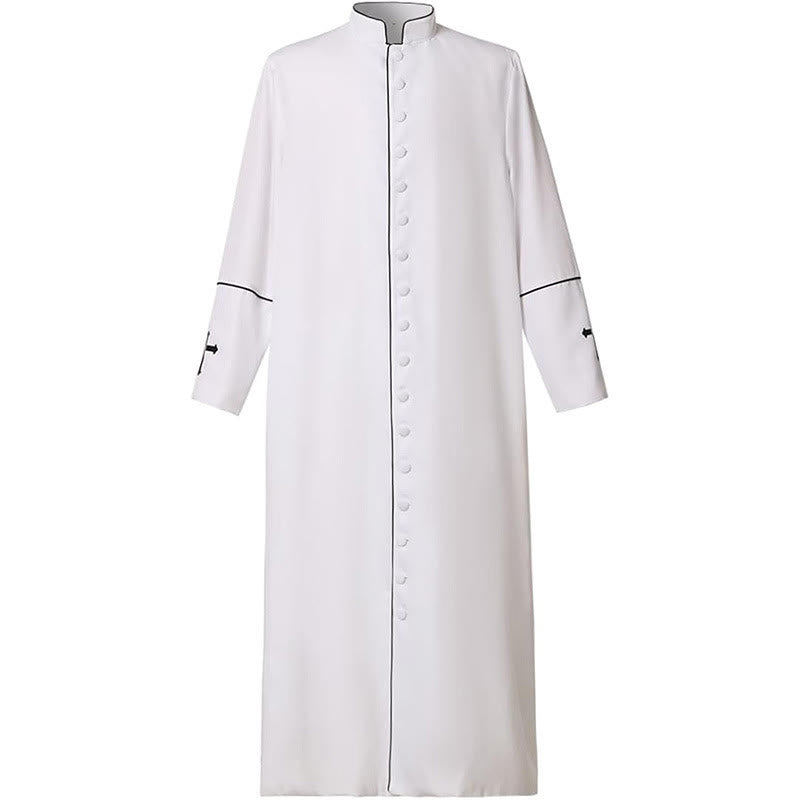Christianartworkshop Robe de clergé noire de style médiéval, couleurs assorties et détails de croix - Blanc à rayures noires - 3XL - image 6