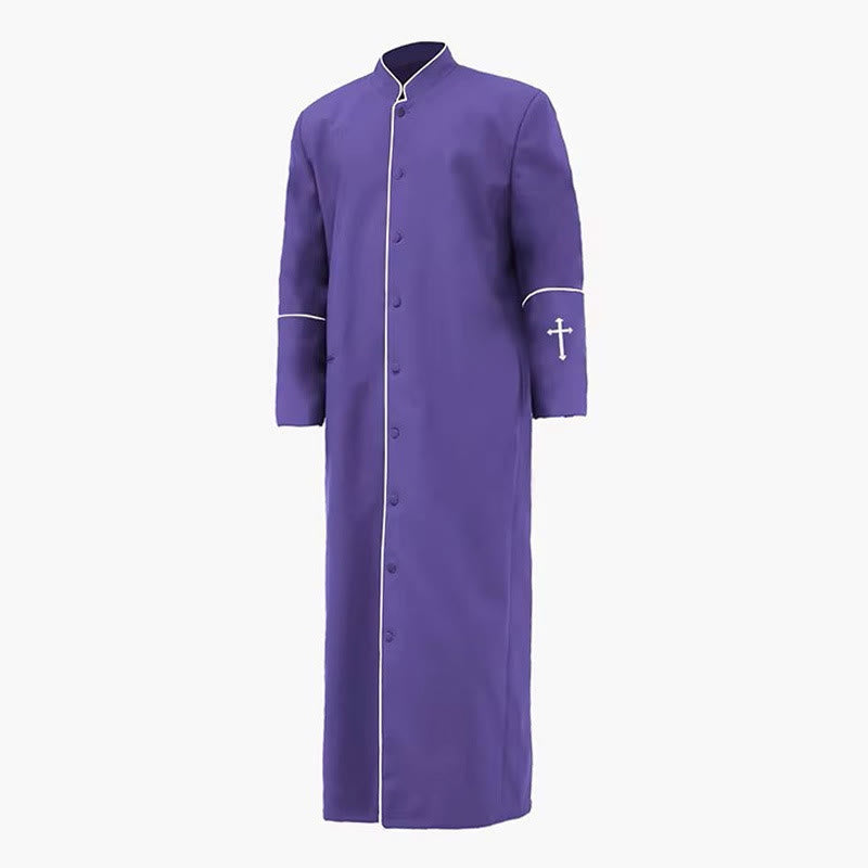 Christianartworkshop Robe de clergé noire de style médiéval, couleurs assorties et détails de croix - Violet - 3XL - image 11