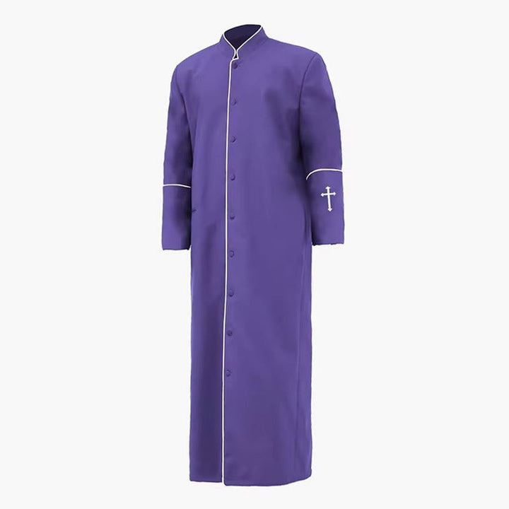 Christianartworkshop Robe de clergé noire de style médiéval, couleurs assorties et détails de croix - Violet - 3XL - image 11