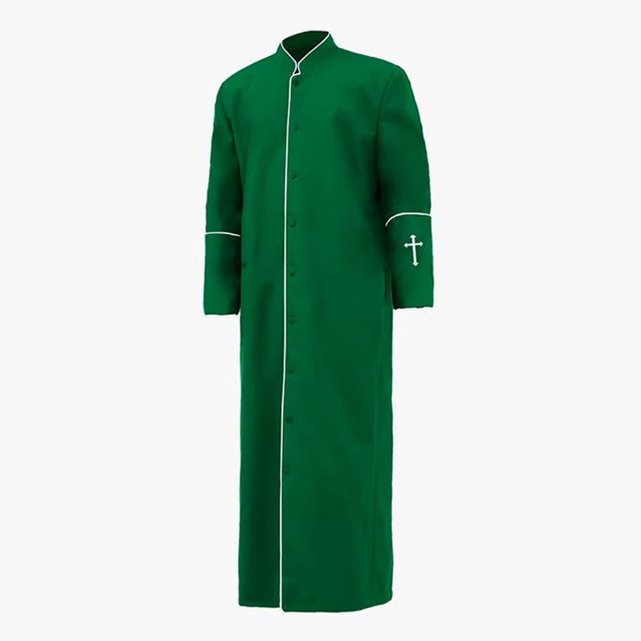 Christianartworkshop Robe de clergé noire de style médiéval, couleurs assorties et détails de croix - Vert - 3XL - image 10