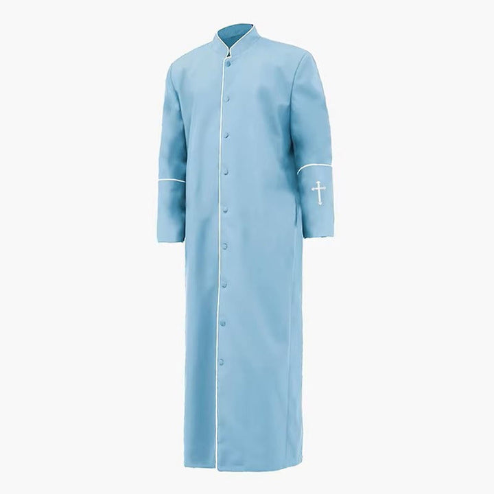 Christianartworkshop Robe de clergé noire de style médiéval, couleurs assorties et détails de croix - Bleu ciel - 3XL - image 13