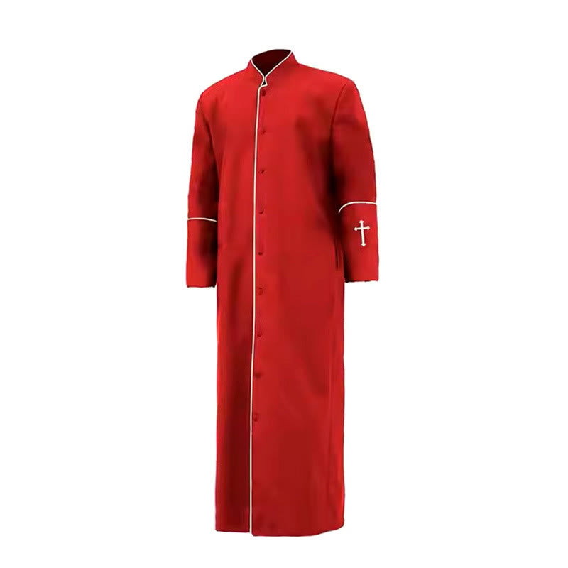 Christianartworkshop Robe de clergé noire de style médiéval, couleurs assorties et détails de croix - Rouge - 3XL - image 8