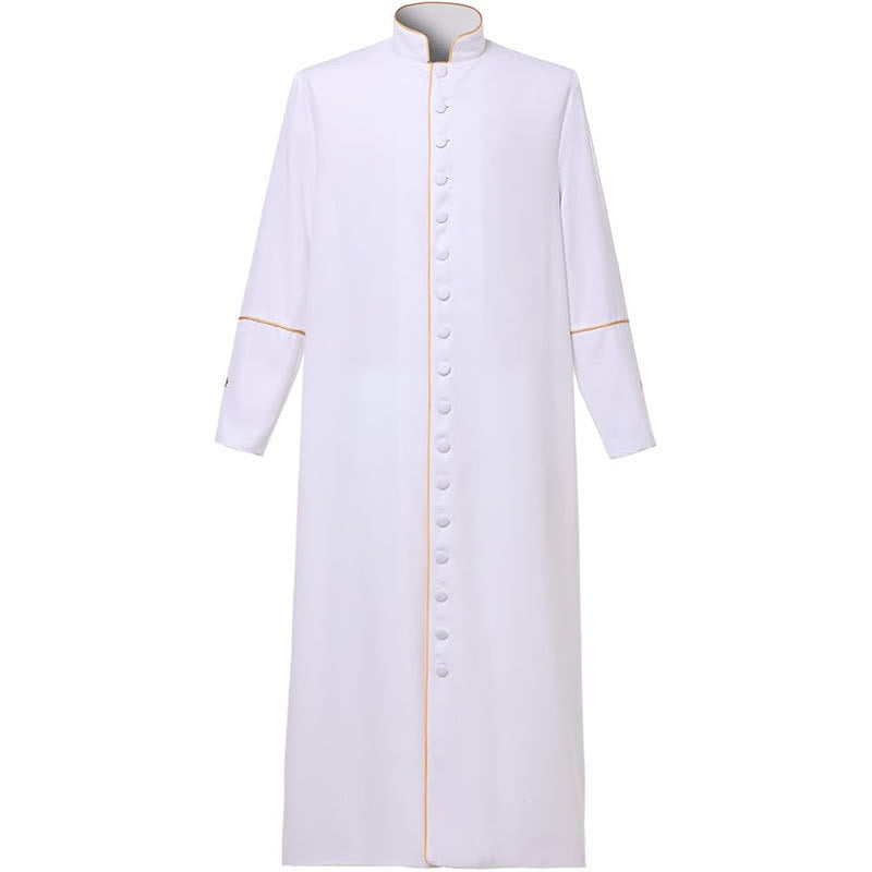 Christianartworkshop Robe de clergé noire de style médiéval, couleurs assorties et détails de croix - Blanc à rayures dorées - 3XL - image 7
