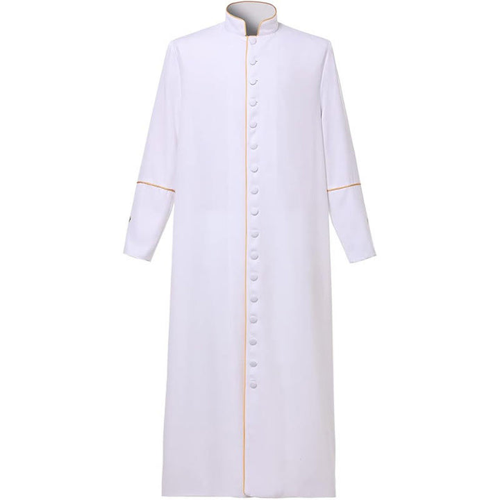 Christianartworkshop Robe de clergé noire de style médiéval, couleurs assorties et détails de croix - Blanc à rayures dorées - 3XL - image 7