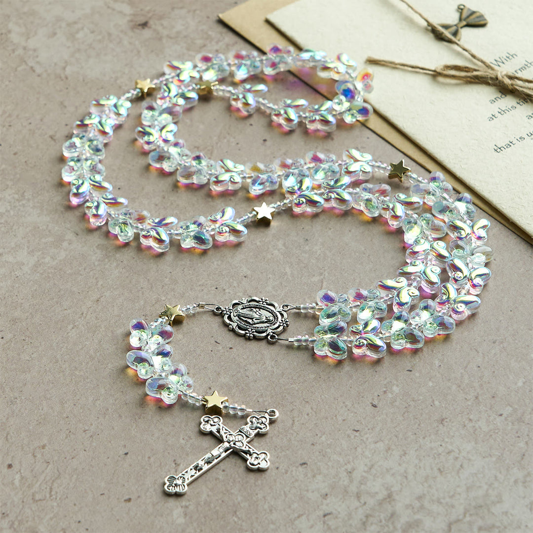 Christianartworkshop Papillon vert scintillant sous un ciel étoilé, avec chapelet animal à médaille miraculeuse - image 3