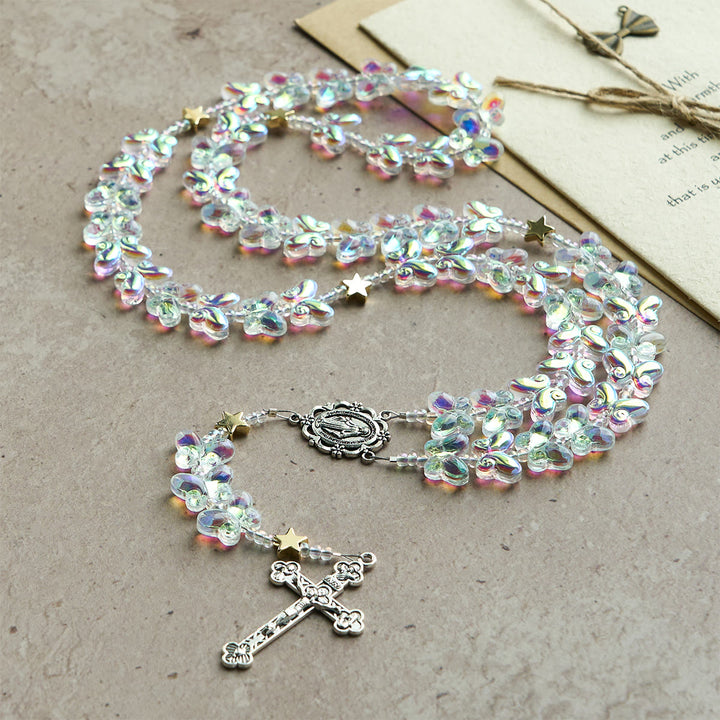 Christianartworkshop Papillon vert scintillant sous un ciel étoilé, avec chapelet animal à médaille miraculeuse - image 3