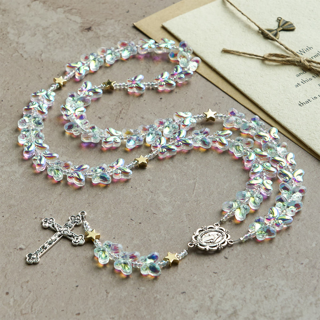 Christianartworkshop Papillon vert scintillant sous un ciel étoilé, avec chapelet animal à médaille miraculeuse - image 4