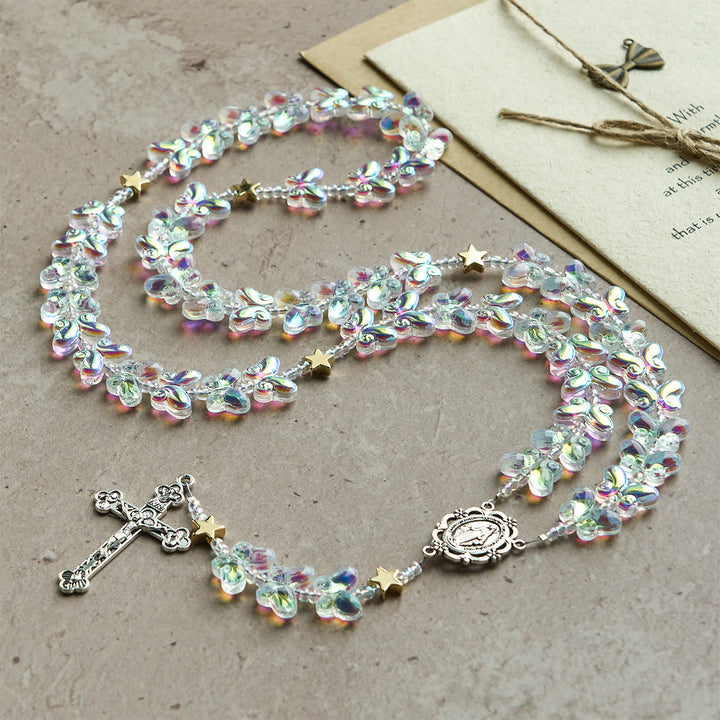 Christianartworkshop Papillon vert scintillant sous un ciel étoilé, avec chapelet animal à médaille miraculeuse - image 4