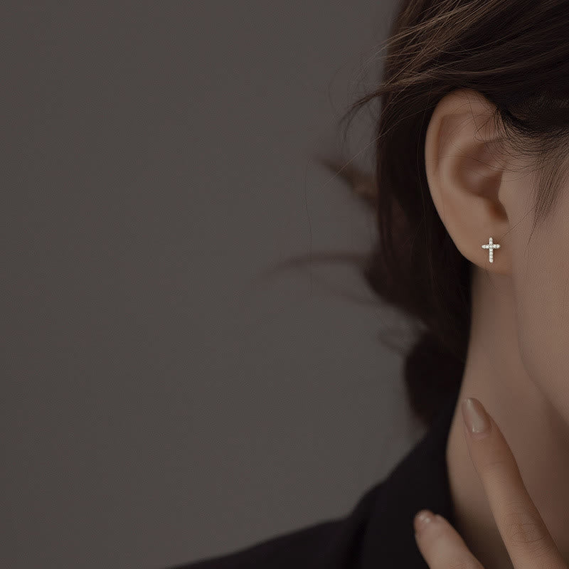 Boucles d'oreilles croix de la foi Christianartworkshop Minimal Quiet Shine S925 bicolores - image 1