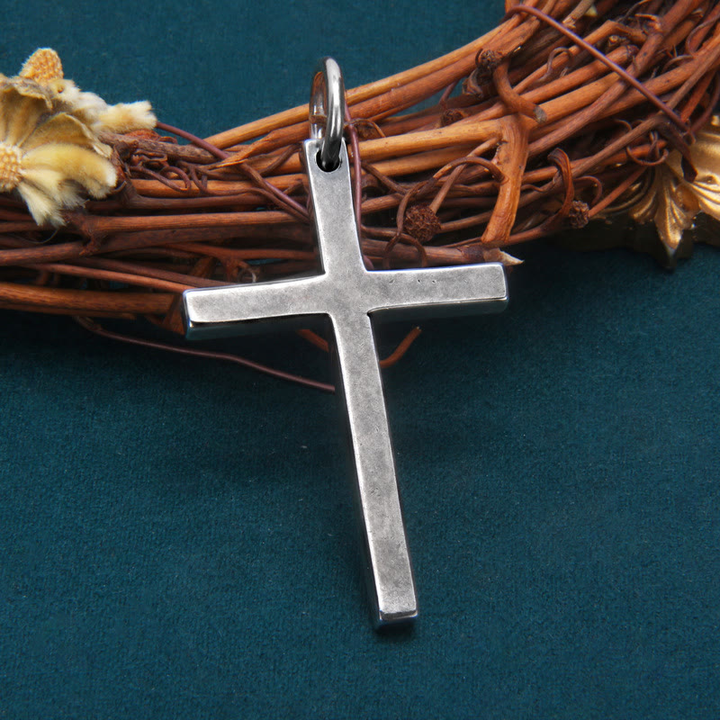 Christianartworkshop Collier croix minimaliste et audacieux en argent sterling, composé de barres carrées et rondes. - image 1