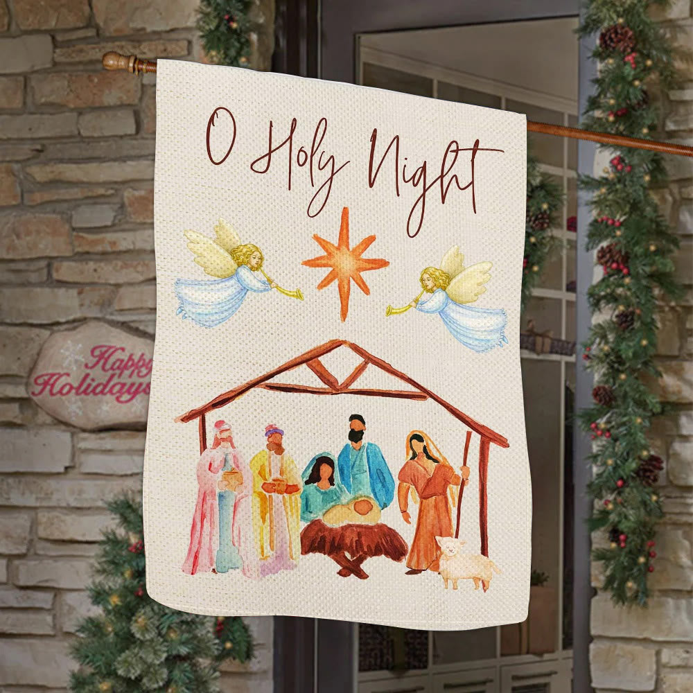 Christianartworkshop Anges jouant du cor Ô Sainte Nuit Drapeau de jardin de la Nativité - image 1
