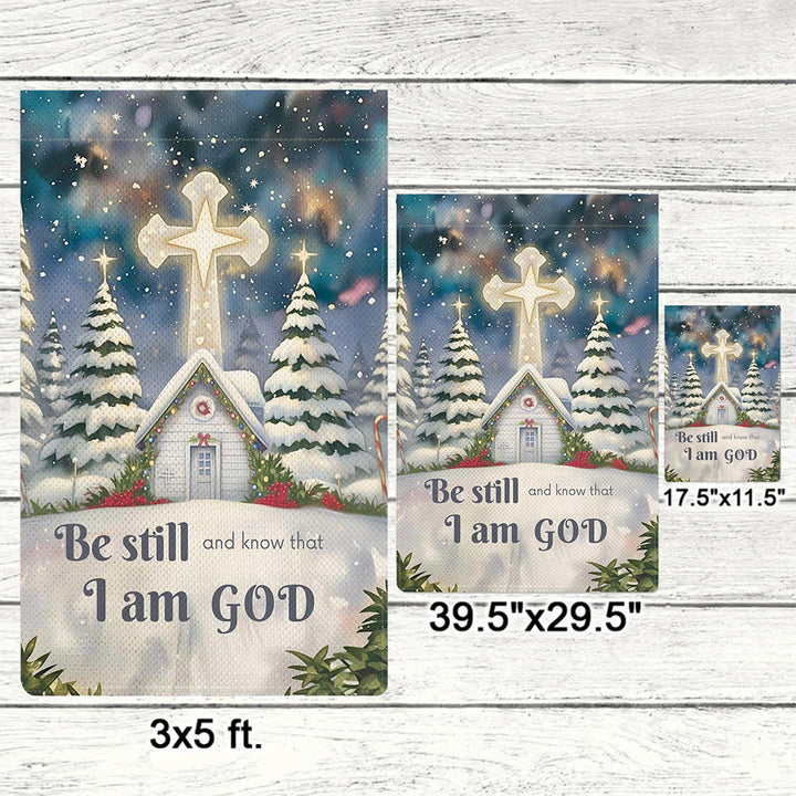 Christianartworkshop Drapeau de jardin d'église avec scène d'hiver enneigée - Soyez tranquilles et sachez que je suis Dieu - image 5
