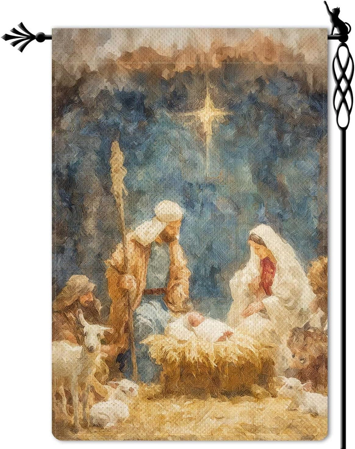 Christianartworkshop Drapeau de crèche aux tons doux : Sainte Famille, animaux et étoile - image 6