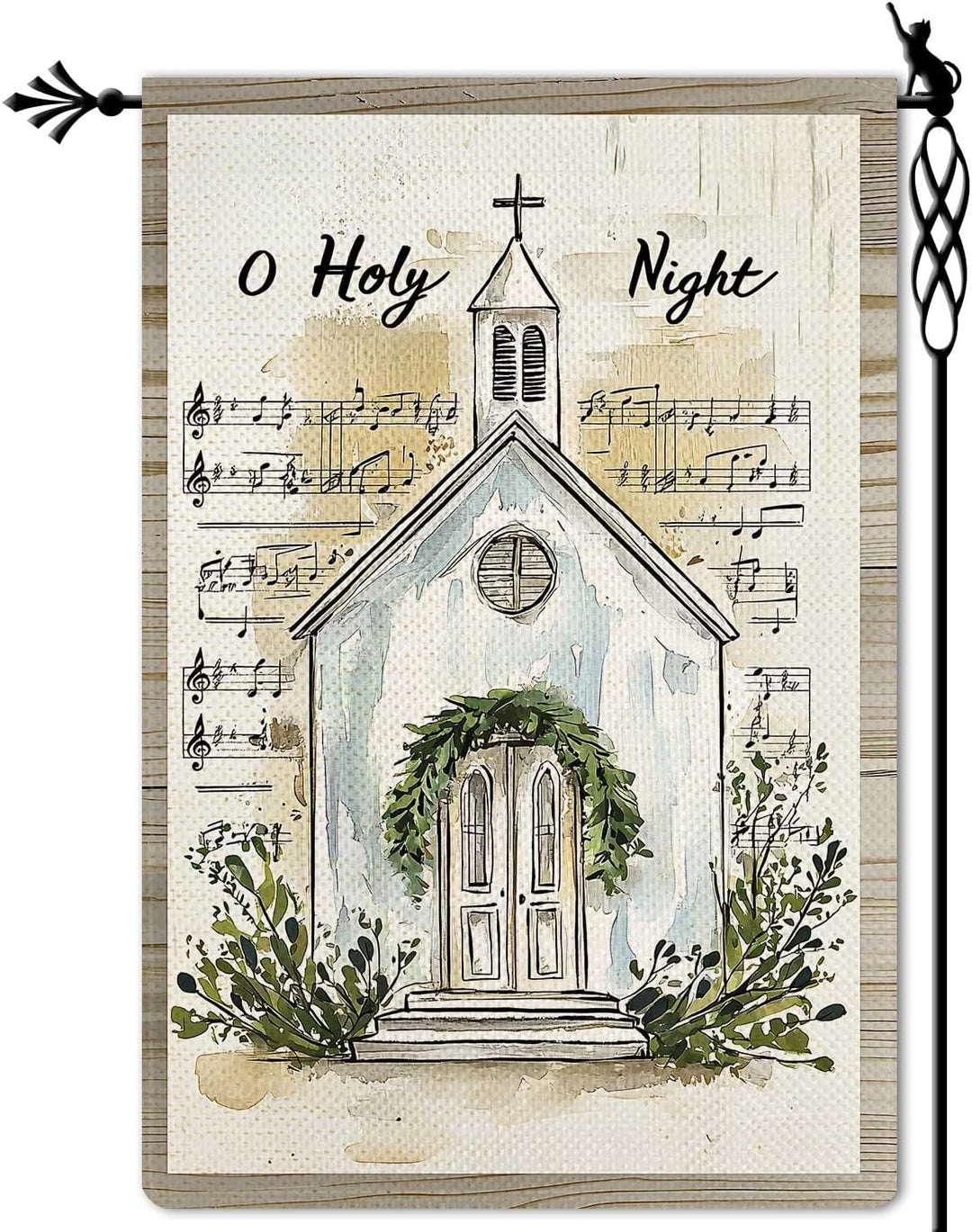 Christianartworkshop Notes de musique et drapeau de jardin de Noël « O Holy Night » de l'église - image 6