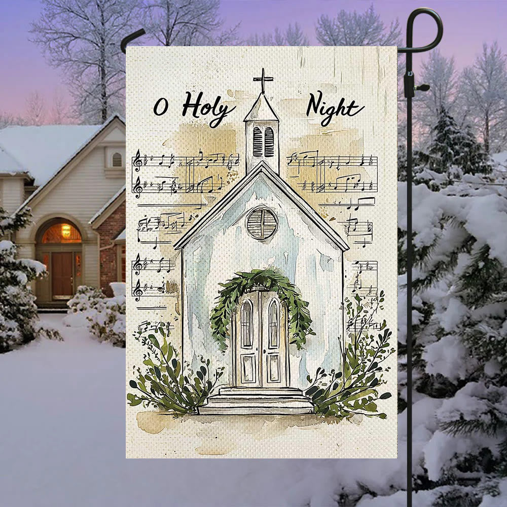 Christianartworkshop Notes de musique et drapeau de jardin de Noël « O Holy Night » de l'église - image 1