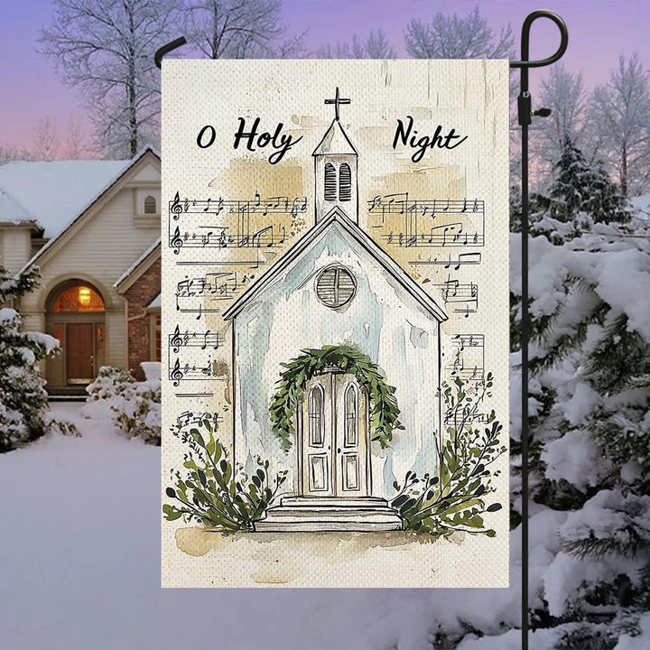 Christianartworkshop Notes de musique et drapeau de jardin de Noël « O Holy Night » de l'église - image 1