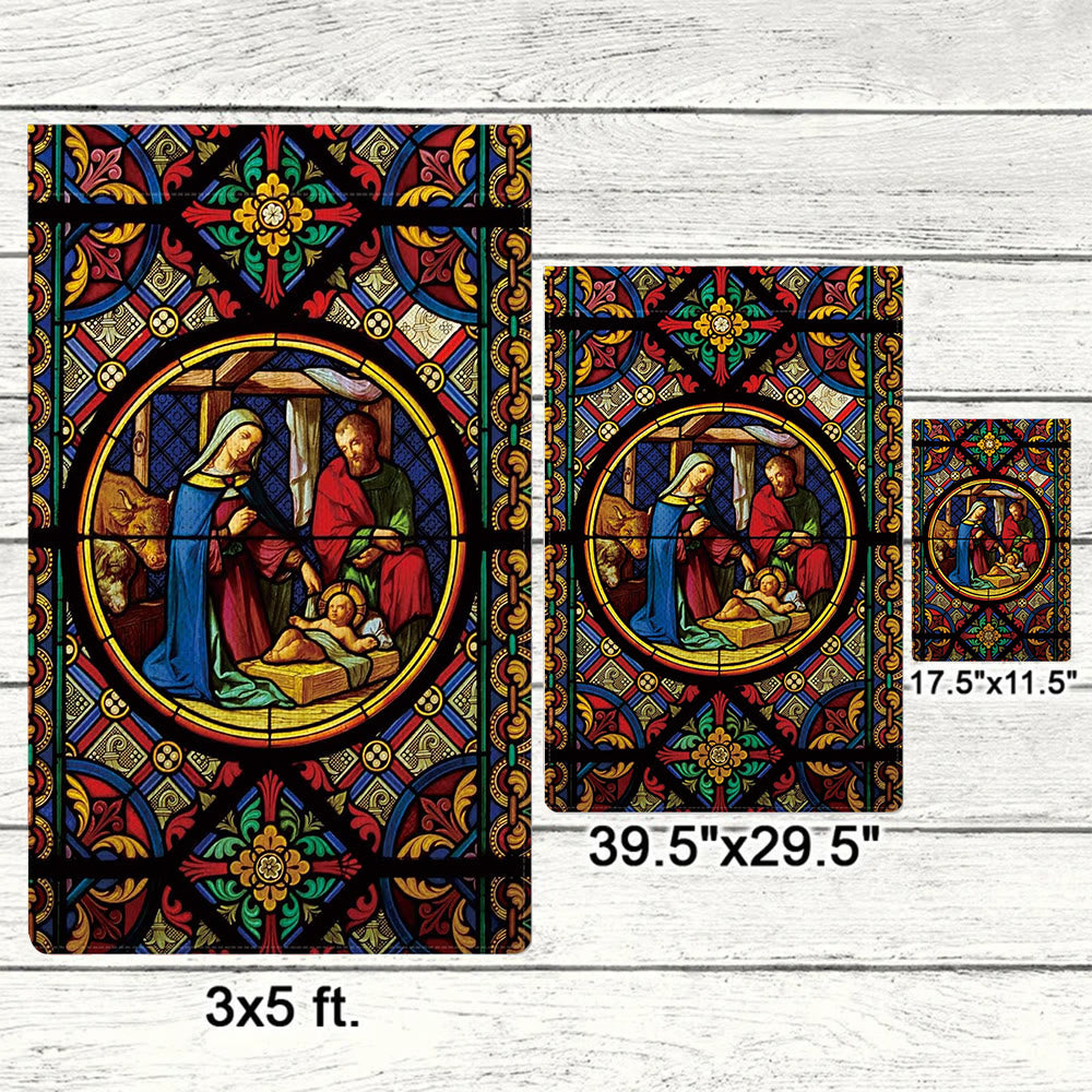 Christianartworkshop Drapeau de jardin orné et teinté représentant la Sainte Famille et les couleurs divines, sur le thème de la Nativité. - image 5