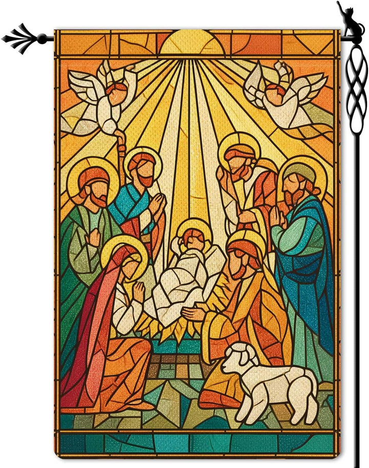 Christianartworkshop Drapeau de jardin de la Nativité aux couleurs éclatantes - Scène lumineuse de Noël et de foi - image 6