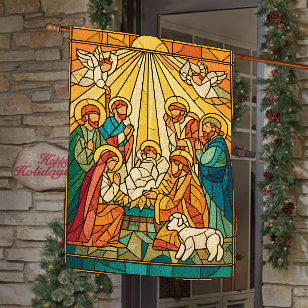 Christianartworkshop Drapeau de jardin de la Nativité aux couleurs éclatantes - Scène lumineuse de Noël et de foi - image 1