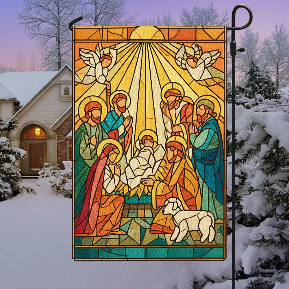 Christianartworkshop Drapeau de jardin de la Nativité aux couleurs éclatantes - Scène lumineuse de Noël et de foi - image 2
