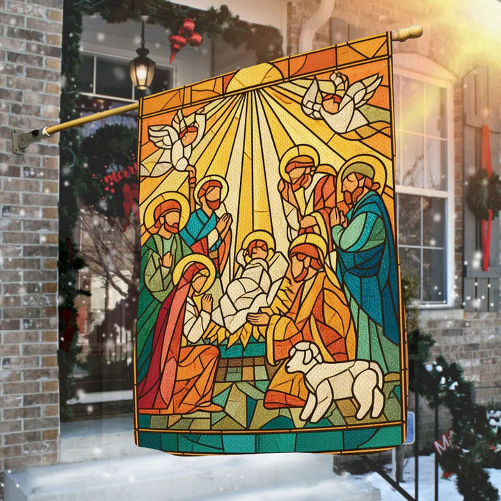 Christianartworkshop Drapeau de jardin de la Nativité aux couleurs éclatantes - Scène lumineuse de Noël et de foi - image 3