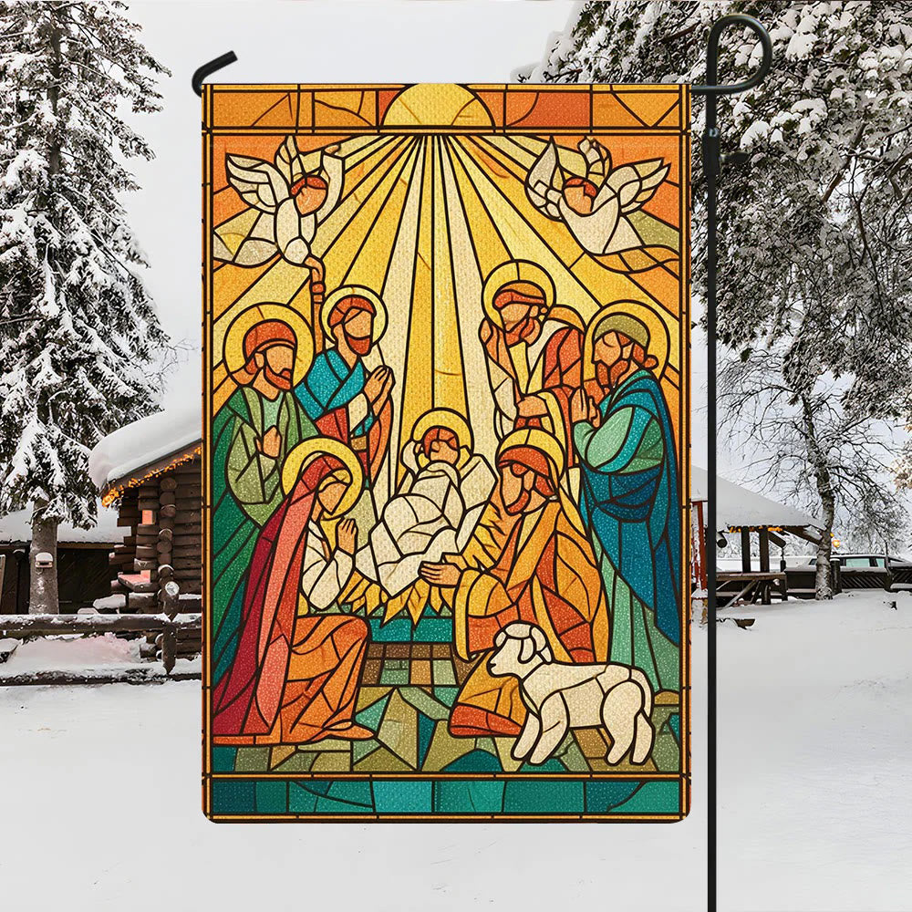 Christianartworkshop Drapeau de jardin de la Nativité aux couleurs éclatantes - Scène lumineuse de Noël et de foi - image 4