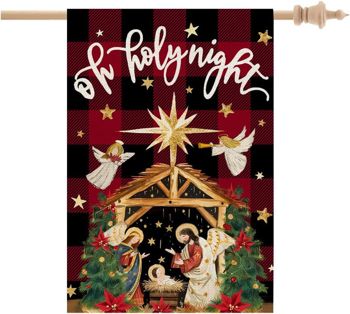 Christianartworkshop Drapeau de jardin traditionnel à carreaux Buffalo « O Holy Night » avec des anges - image 6
