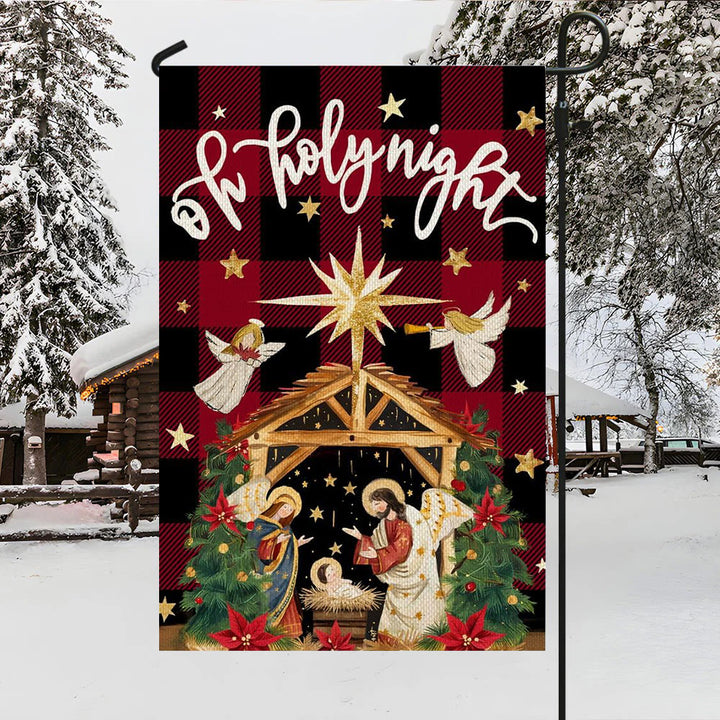 Christianartworkshop Drapeau de jardin traditionnel à carreaux Buffalo « O Holy Night » avec des anges - 90×150cm (3×5 pi) - image 0