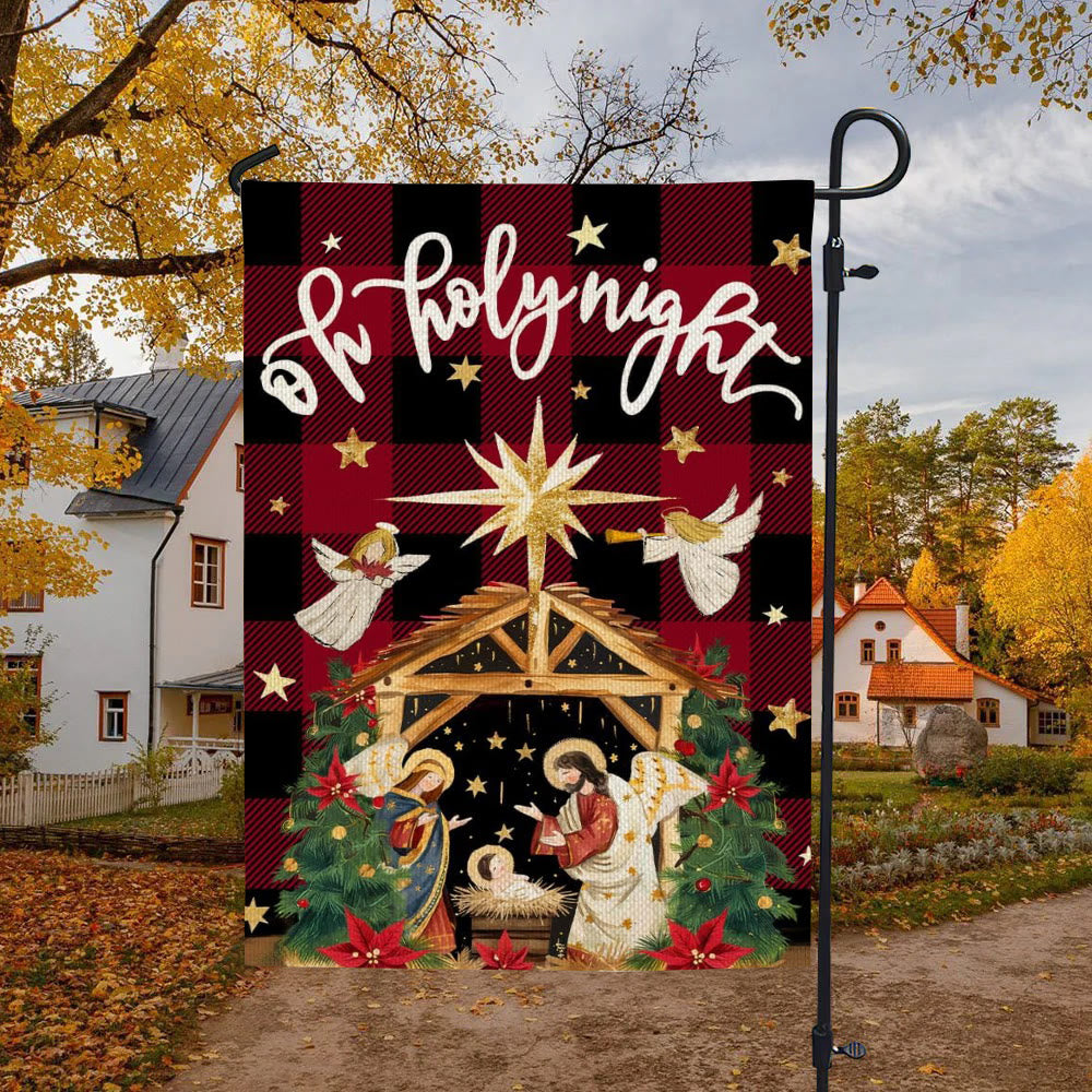 Christianartworkshop Drapeau de jardin traditionnel à carreaux Buffalo « O Holy Night » avec des anges - image 4