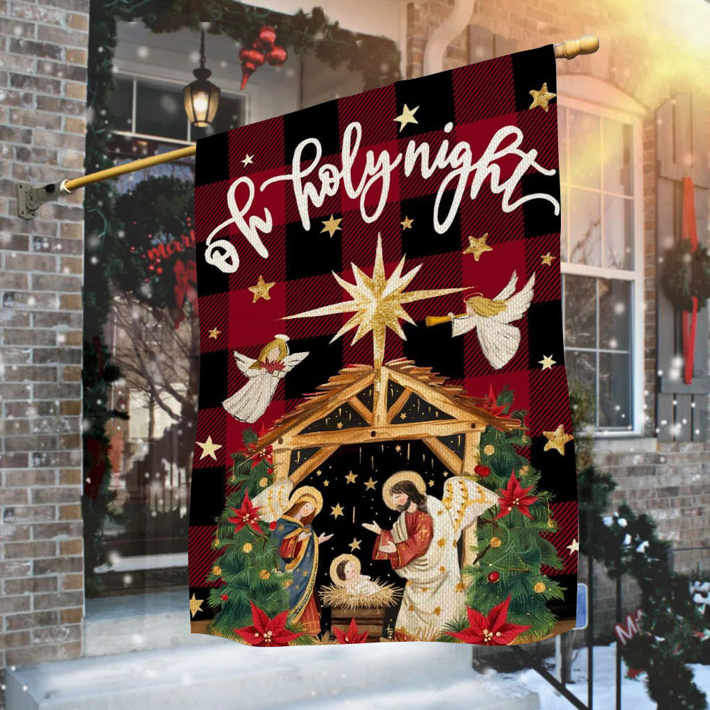 Christianartworkshop Drapeau de jardin traditionnel à carreaux Buffalo « O Holy Night » avec des anges - image 3
